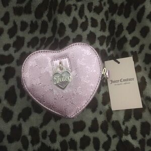 Juicy Couture Pink Heart Metallic Zip Around Travel Wrislet Wallet Clutch Pouch